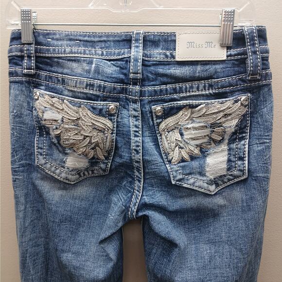 Miss Me Denim - Miss Me Denim Low Rise Bootcut Jeans Wing Pocket Western Medium Wash Blue SZ 26